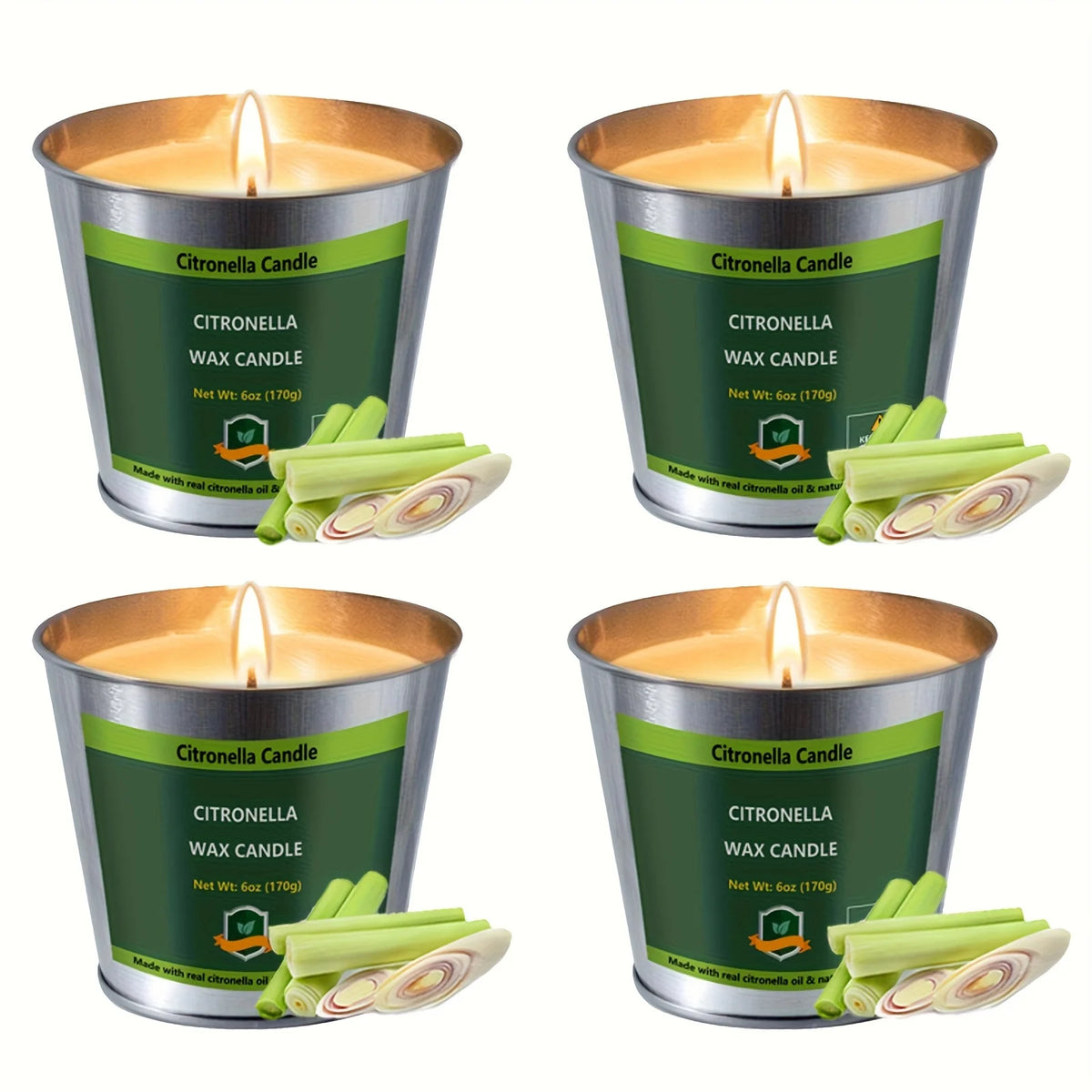 4pcs Citronella Candles Outdoor, 6oz Pack Of 4 128 Hours Burning, Citronella Candles Set Outside for Party Hiking Camping Patio