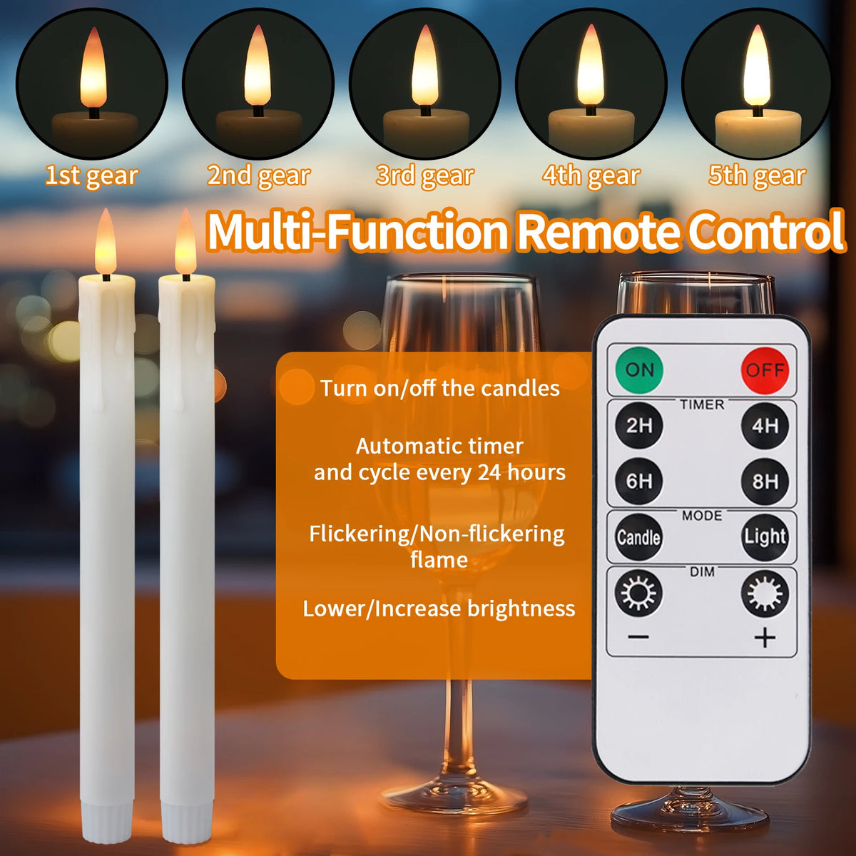 Rechargeable Flameless LED Taper Candles with Timer Remote & USB Charging Cable Flickering Dripping Wax Window Tall Candlesticks