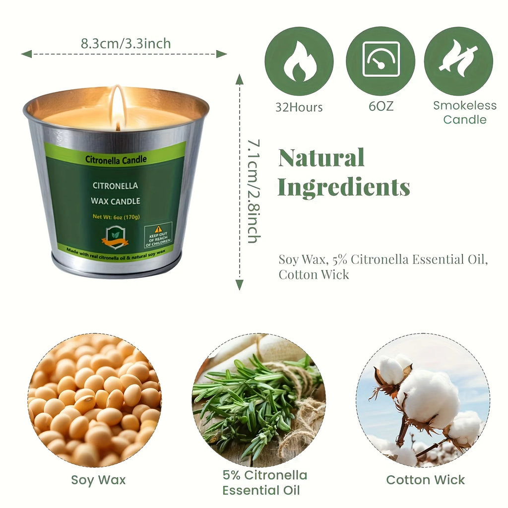 4pcs Citronella Candles Outdoor, 6oz Pack Of 4 128 Hours Burning, Citronella Candles Set Outside for Party Hiking Camping Patio