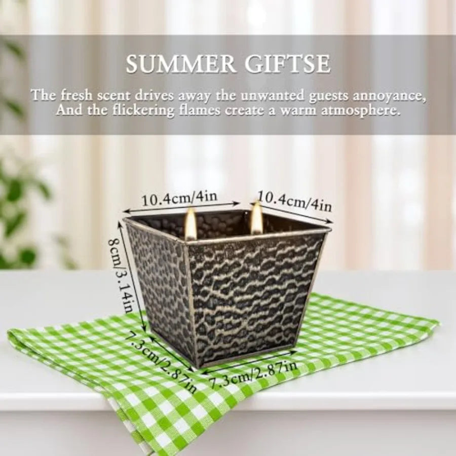 Citronella Candles 4 Pack - 2 Wicks Outdoor and Indoor Ambience Candles Vintage Hamme Metal Jar Smokeless Clean Burning Summer